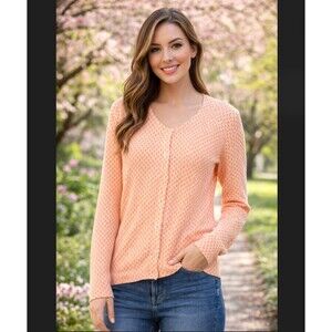 Merona Knit Cardigan Sweater Womens Small Ivory Orange Ditsy Floral Button Front